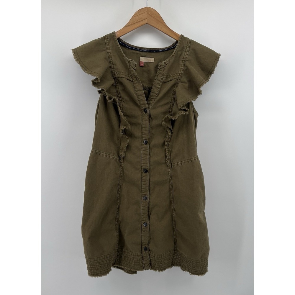 Anthropologie Pilcro Flutter Sleeve Button Down Tunic Dress Sz S Preppy $148